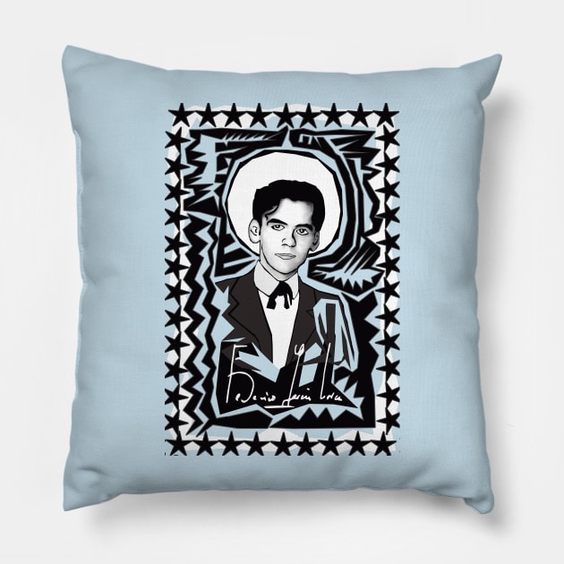 Federico García Lorca in Black and White Pillow by Exile Kings 