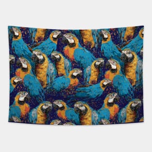 seamless pattern of Blue and gold macaw birds Tapestry