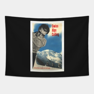 Swiss Alps Calling, Ski Poster Tapestry