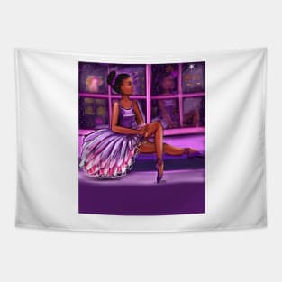 African American ballerina looking out - brown skin ballerina. Top 10 Best ballerina gifts. Top 10 gifts for black women Tapestry