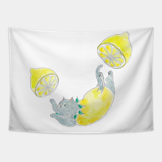 Lemon Cat Tapestry by TOCOROCOMUGI