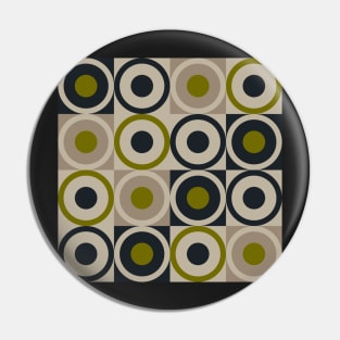 Retro Square and Circle Tile Olive Black and Cream Pin