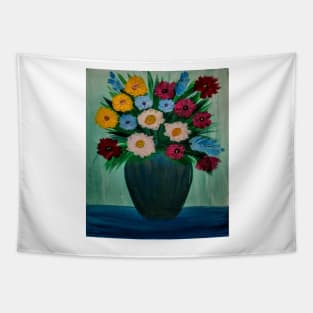 some abstract mixed flowers in a metallic vase Tapestry