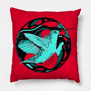 Turqred Circle of The Hummingbird Pillow