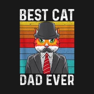 Best Cat Dad Ever Vintage Mustache Retro Sunset Fathers Day T-Shirt