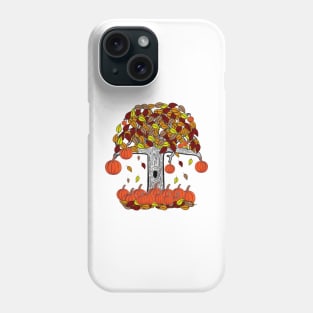 Simple Dark Tree With Pumpkins and Falling Leaves, Spooky Tree With Pumpkins leaves and pumpkins Phone Case