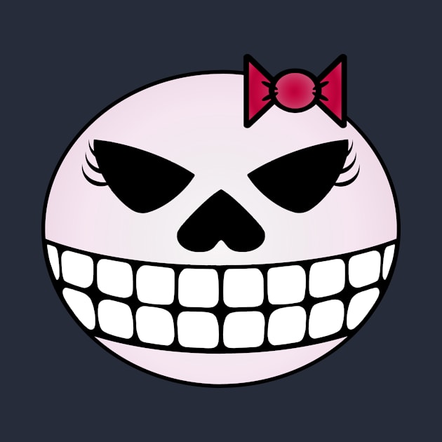 Girlie Grinning Skull with Ribbon by RawSunArt