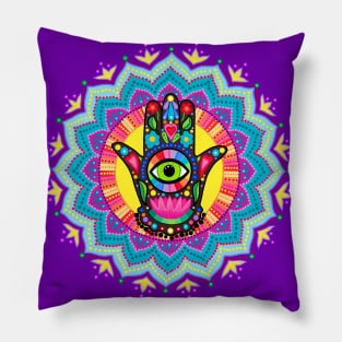 Colourful Lucky Hamsa Hand Mandala Pillow