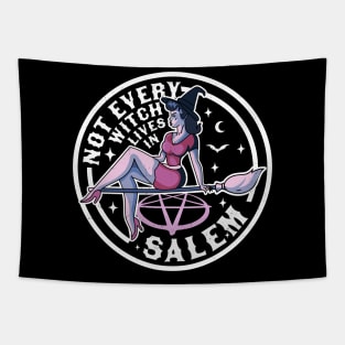 Not Every Witch Lives In Salem Halloween Retro Vintage Witch Tapestry