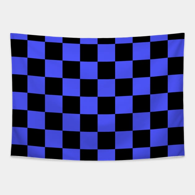 Checkered Square Seamless Pattern - Black & Blue Tapestry by DesignWood Atelier