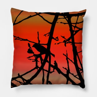 House Finch In Tree Silhouette on Tuscan Sunset Pillow