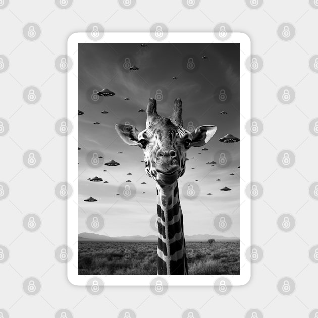 Selfie of Funny Giraffe And Aliens UFO 2 Magnet by Megadorim