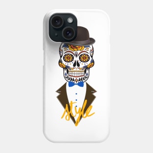 Catrina style skull with a suit and marking elegant style. Phone Case