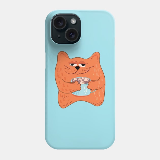 Cat with cocoa and marshmallows Phone Case by Catdog