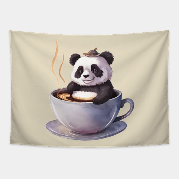 Cute Panda in a Coffee Mug Tapestry by Prints.Berry