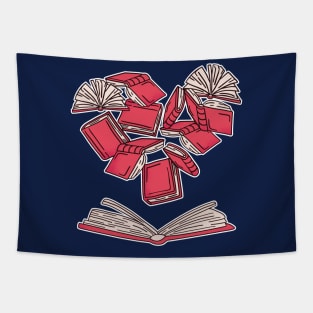 I Love Books | Valentine Heart Made of Flying Books Tapestry