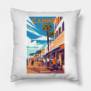 Cannes, France, Vintage Travel Poster Pillow