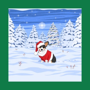 Cute Tricolor Corgi in Santa Christmas Costume T-Shirt