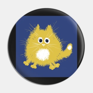 Funny Yellow Fluffy Cat on Blue Background Pin