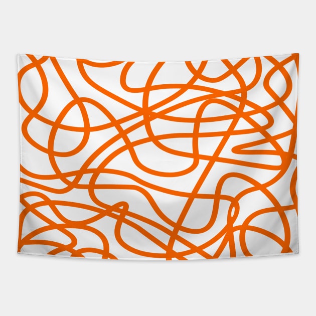 Orange abstract doodle lines pattern design Tapestry by Baobabprintstore