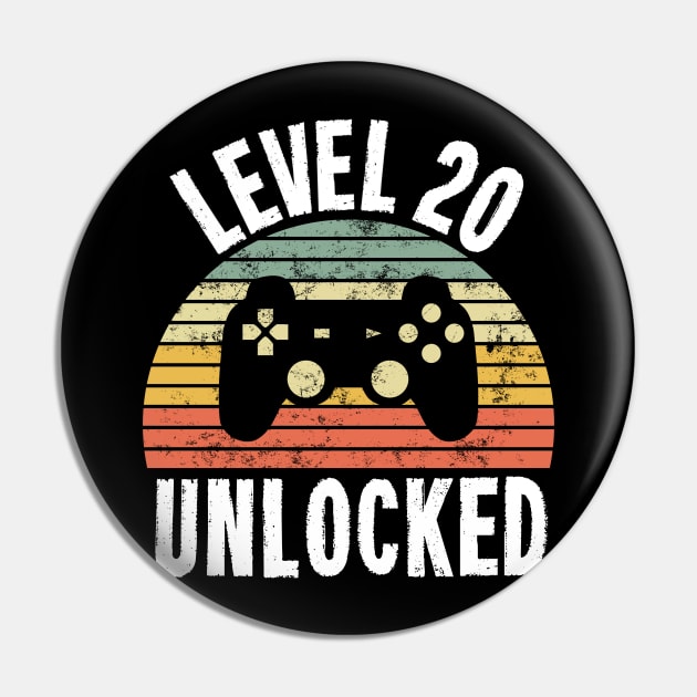 Level 20 Unlocked T-Shirt - 20th Birthday Gamer Gift - Twentieth Anniversary Gift Pin by Ilyashop