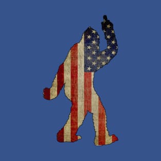 Bigfoot - Middle finger - American Flag T-Shirt