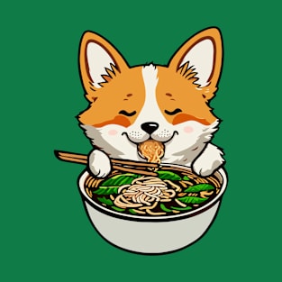 A Kawaii Dog Corgi Eating Ramen Design Japanese Noodle Lovers T-Shirt