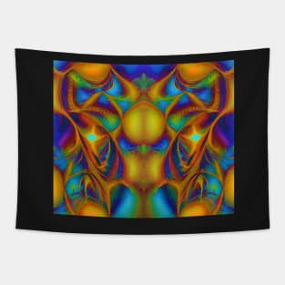 Golden Yellow Aesthetic - Abstract Multicolored Fractal Pattern Tapestry