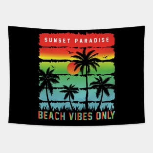 Vintage Retro Style Waves Sunset Paradise Beach Vibes Only Tapestry