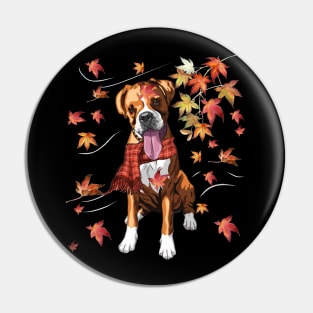 Maple Dog Leaf Fall Hello Autumn Funny Boxer Lover Pin