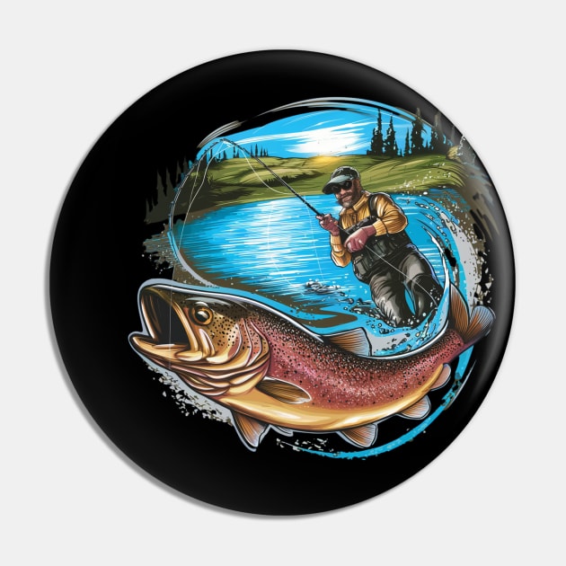 Cool Fishing For Men Women Fisherman Bass Trout Fish Hunting Pin by woormle