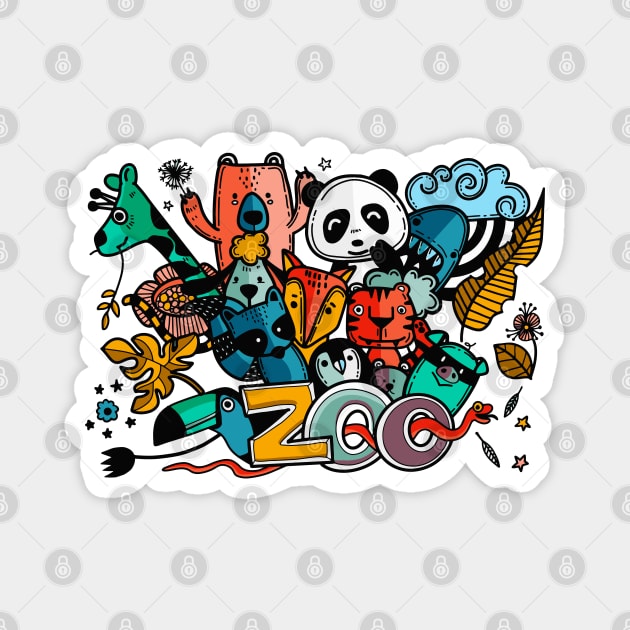 Zoo Doodle Animals Illustration Magnet by Mako Design 