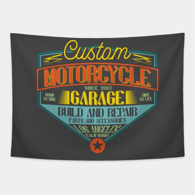 Motorcycle garage Tapestry by Carlosj1313