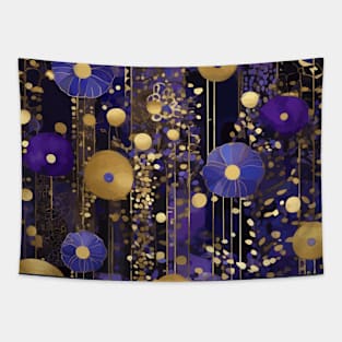 Blue and Gold Abstract Flower Garden After Klimt Tapestry