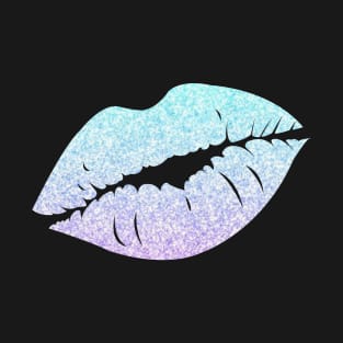 Pastel Blue Purple Ombre Faux Glitter Lips T-Shirt