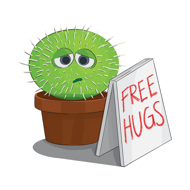 Sad Free Hugs Cactus Cute and Silly by polliadesign