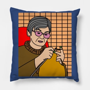 Grandma At The Knitting Hobby Crocheting Pillow