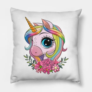 Cute Unicorn with flowers Pillow