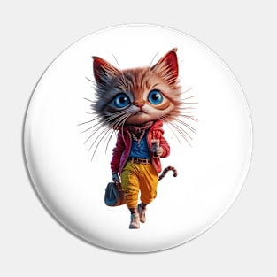 Street Style Cat with Coffee Design Pin