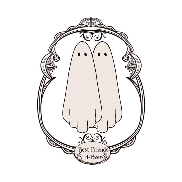 cute ghosts best friend forever in art nouveau frame| Best Friends Gift| CuteHalloween Wall Art| Goth Bridesmaid Gift by penandbea