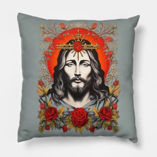 Vintage Retro Jesus Lithograph Portrait Pillow