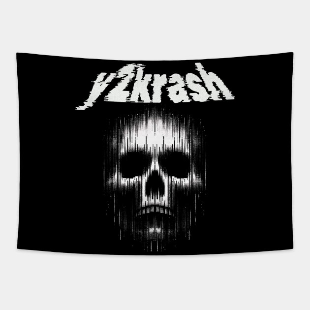 Y2K Flashback: Glitch Creepy Skull Tapestry by MetalByte