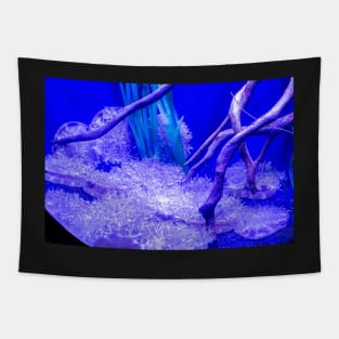 Upside-down jellyfish in blue ligh Tapestry