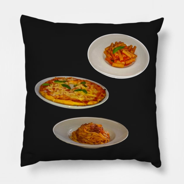 Pizza penne pasta and spaghetti bolognese Pillow by Artonmytee