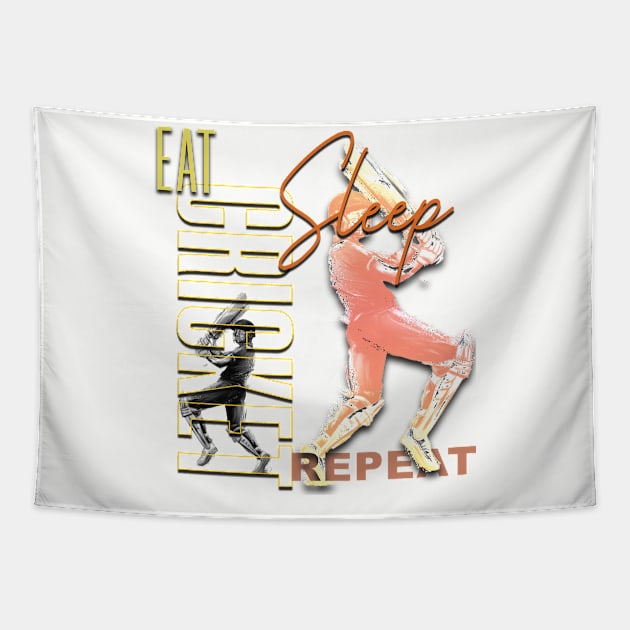 Eat sleep cricket repeat Tapestry by TeeText