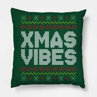 Xmas Vibes Ugly Christmas Sweater Pattern Pillow