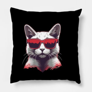 Cat with Maple leafs Canadaian Colors Pillow