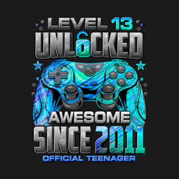 Level 13 Unlocked Awesome Since 2011 13th Birthday Gaming by Cristian Torres