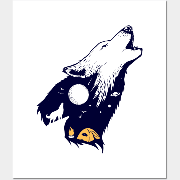 stars　Camping　Art　camper　and　tents　moon　Wolf　Posters　Prints　camping　Wolf　TeePublic