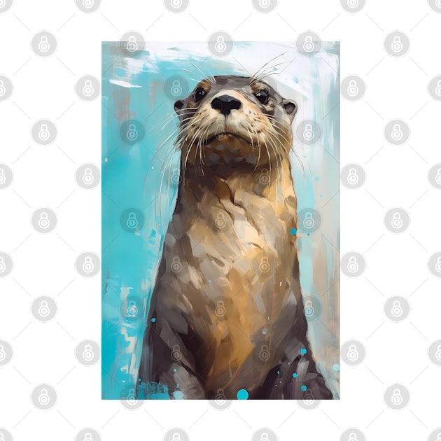 Otter Portrait on a Blue Toned Water Background by designs4days